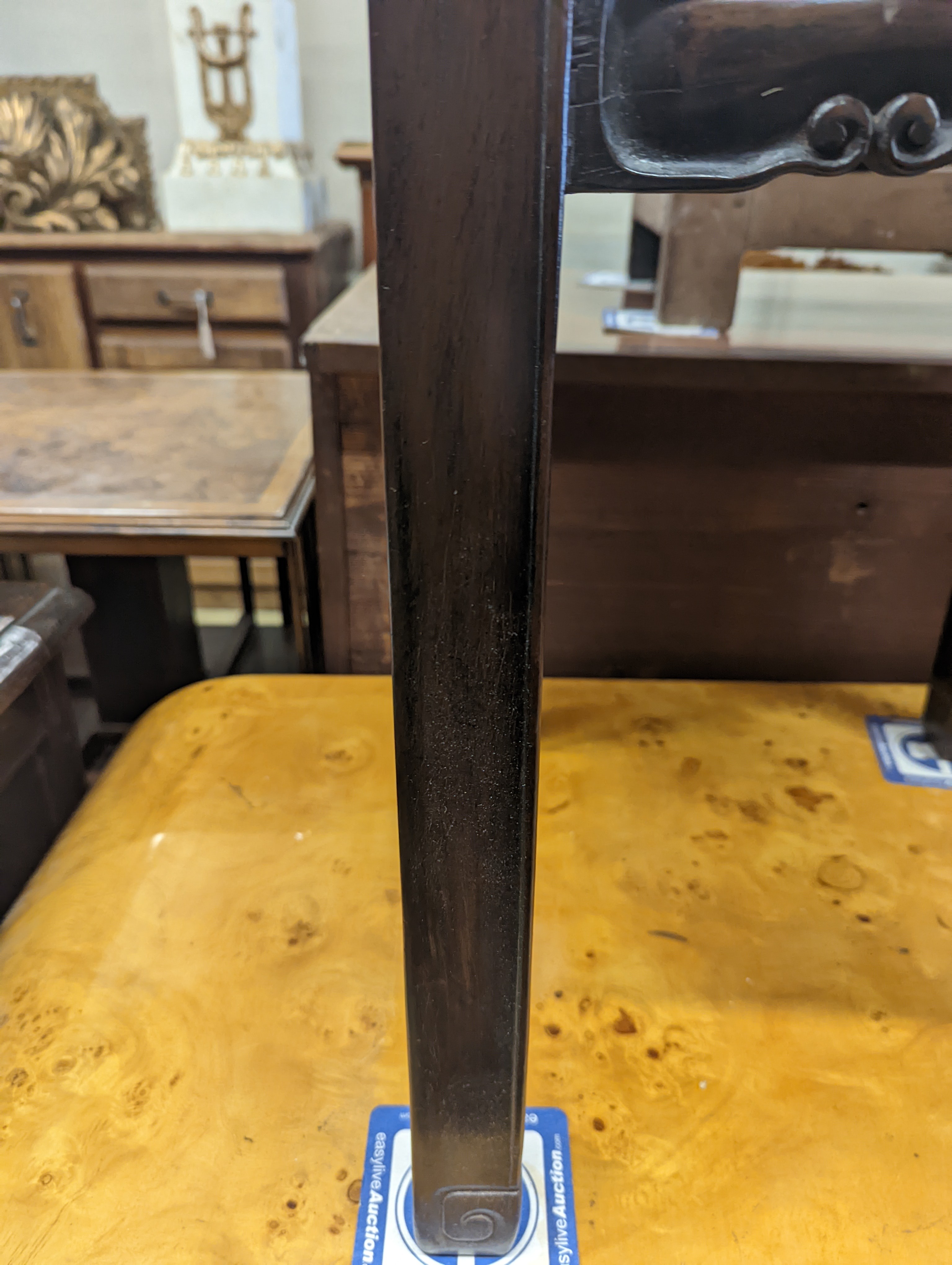 A Chinese square hardwood occasional table, width 41cm, height 52cm